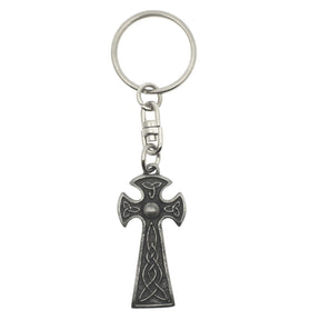 Celtic cross pewter keyring with trinity knot details