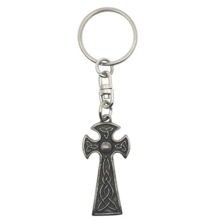 Celtic cross pewter keyring with trinity knot details