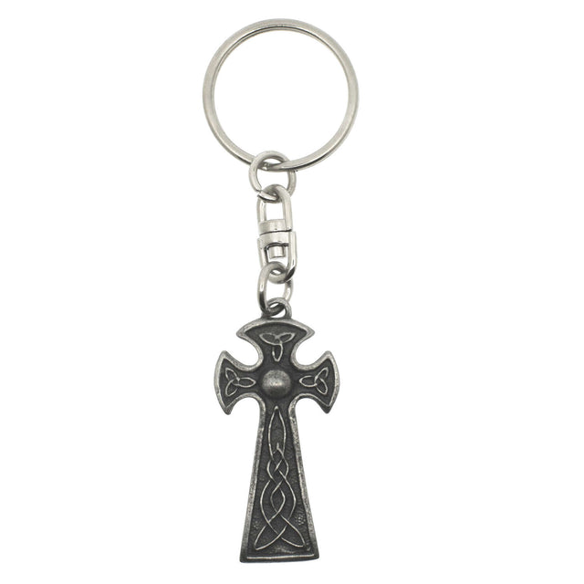 Celtic cross pewter keyring with trinity knot details