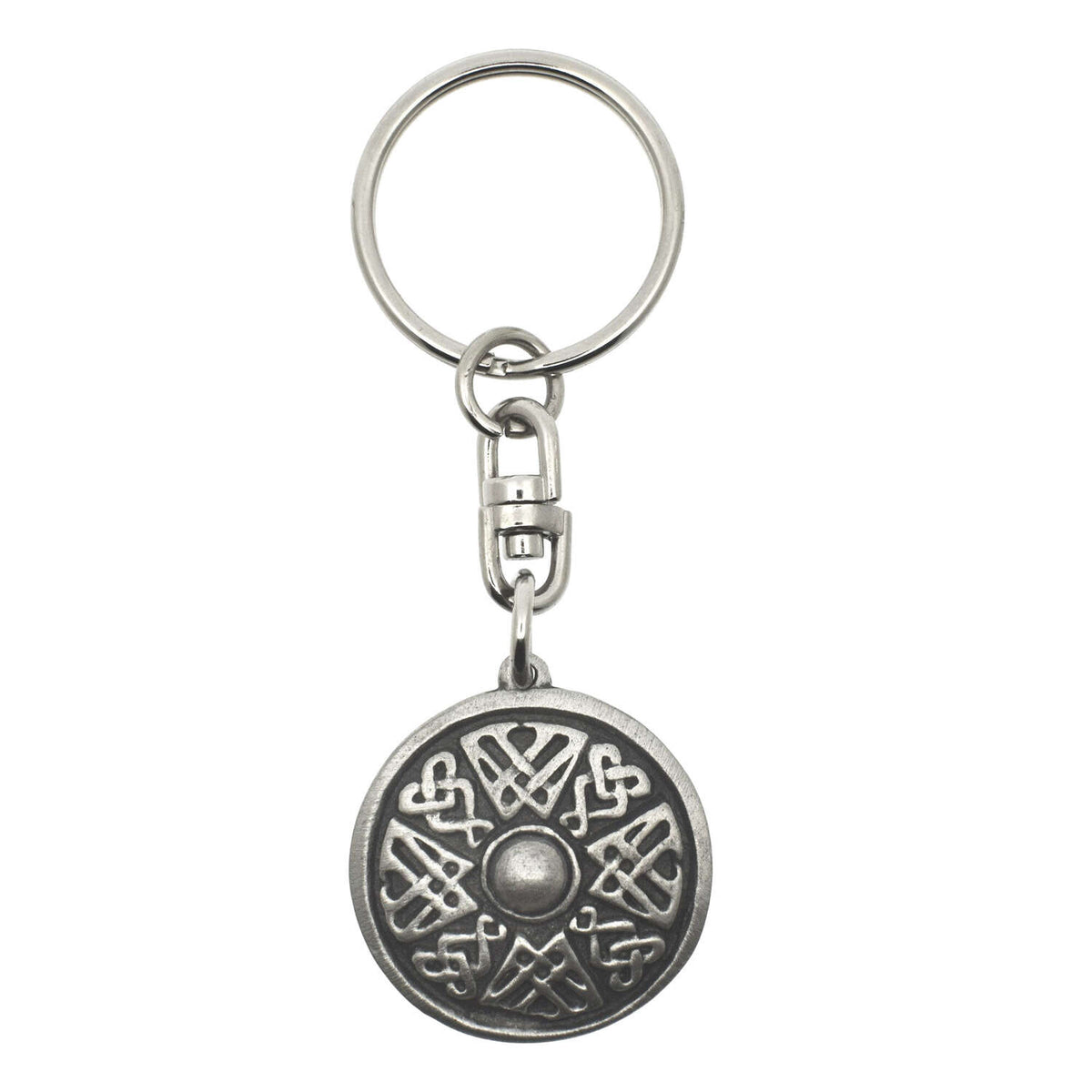 Celtic Shield pewter keyring with decorative knotwork