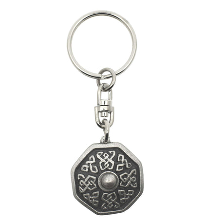 Octagonal Celtic shield pewter keyring with knotwork detailing