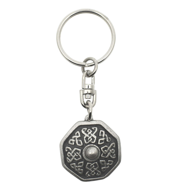 Octagonal Celtic shield pewter keyring with knotwork detailing