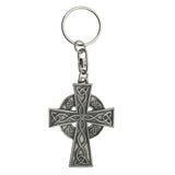 Celtic Cross pewter keyring with intricate knotwork