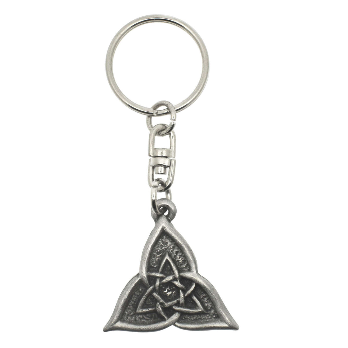 Celtic triangle pewter keyring with interwoven knotwork