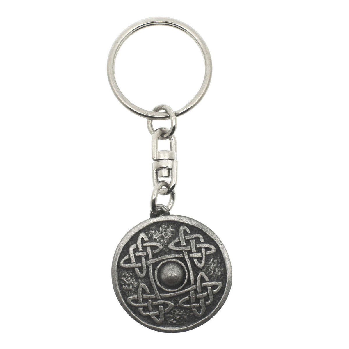 Round Celtic Shield pewter keyring with knotwork