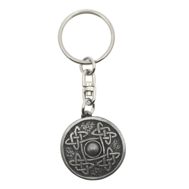 Round Celtic Shield pewter keyring with knotwork