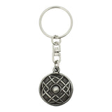 Round Celtic shield pewter keyring with raised centre and knotwork