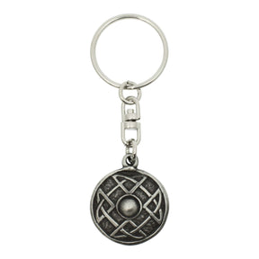 Round Celtic shield pewter keyring with raised centre and knotwork