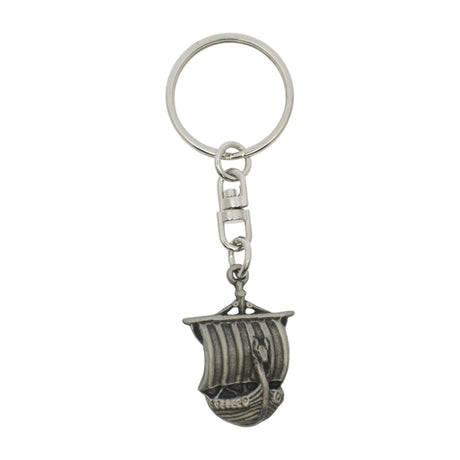 Viking ship pewter keyring showing Norse longship