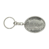 Windsor Castle oval pewter keyring on white background