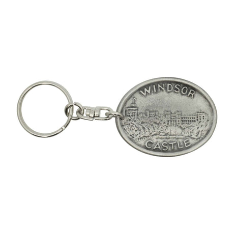 Windsor Castle oval pewter keyring on white background