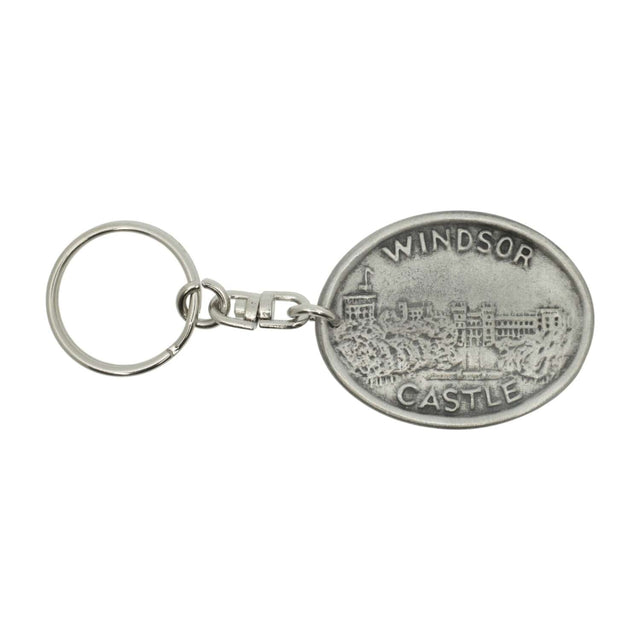Windsor Castle oval pewter keyring on white background