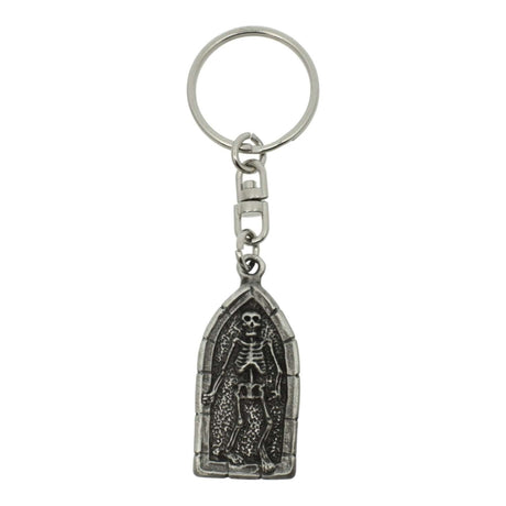 Boney skeleton Gothic arch pewter keyring