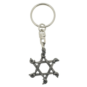 Six-pointed star crossed swords pewter keyring