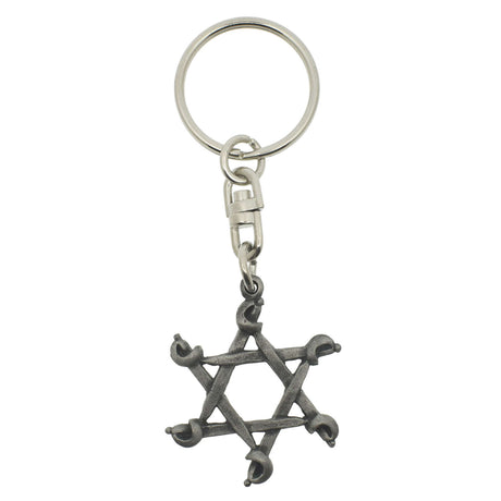 Six-pointed star crossed swords pewter keyring