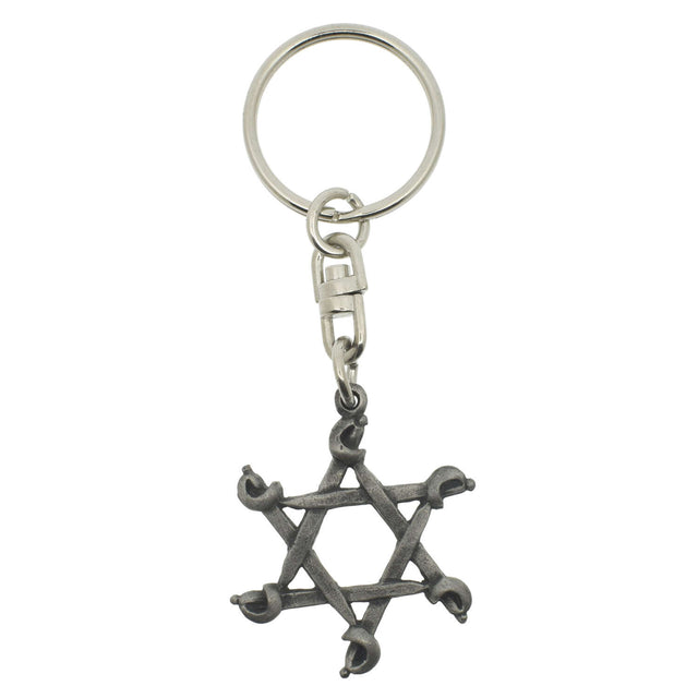 Six-pointed star crossed swords pewter keyring