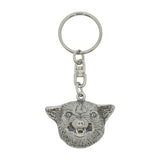 Wolf head pewter keyring with detailed fur and open mouth