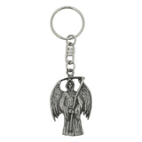 Grim Reaper pewter keyring featuring winged figure and scythe