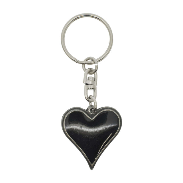 Black enamel heart pewter keyring