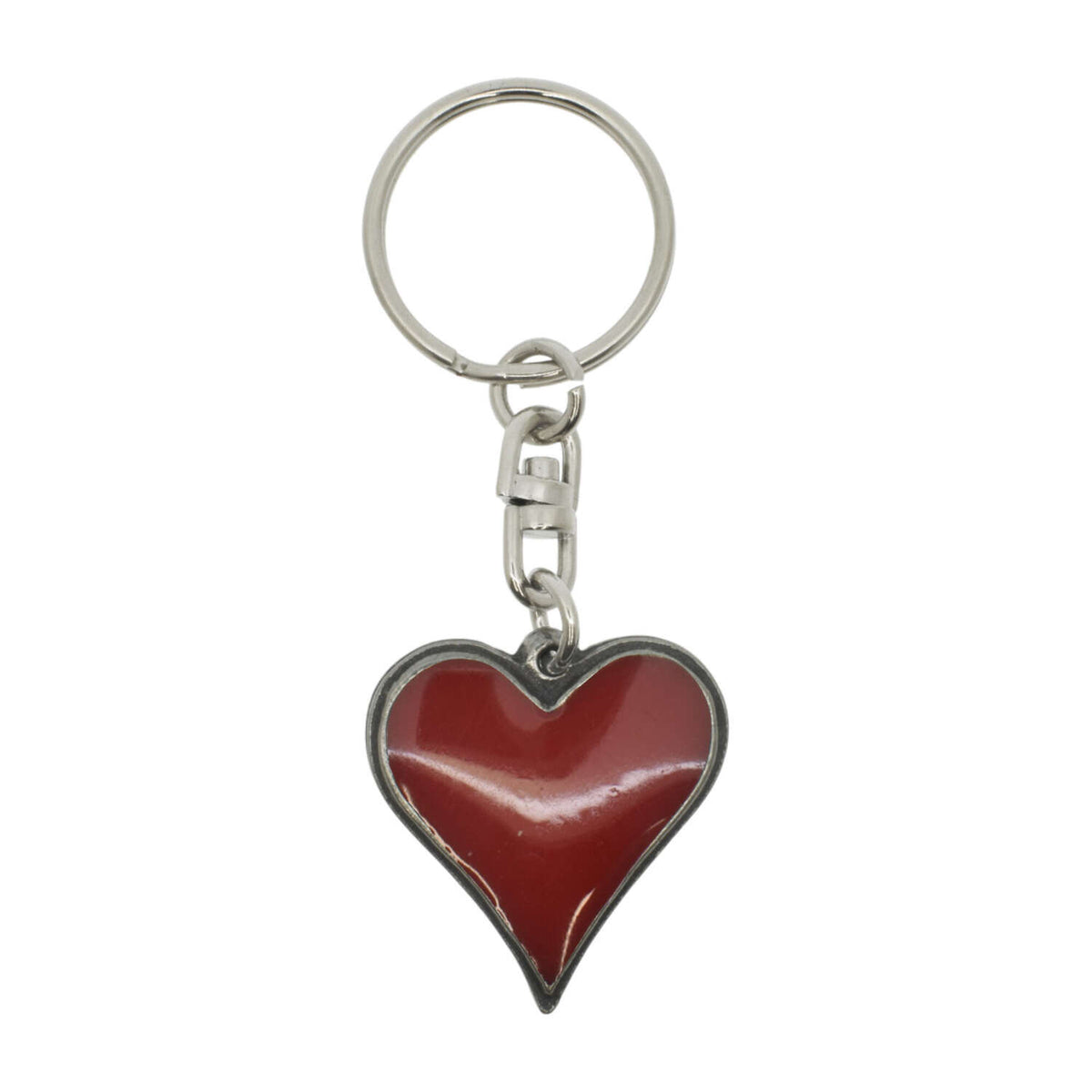 Red enamel heart pewter keyring