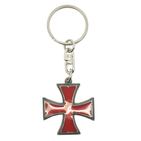 Red enamel Knights Templar cross pattée pewter keyring