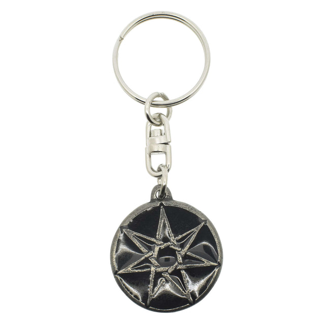 Seven point star septagram pewter keyring