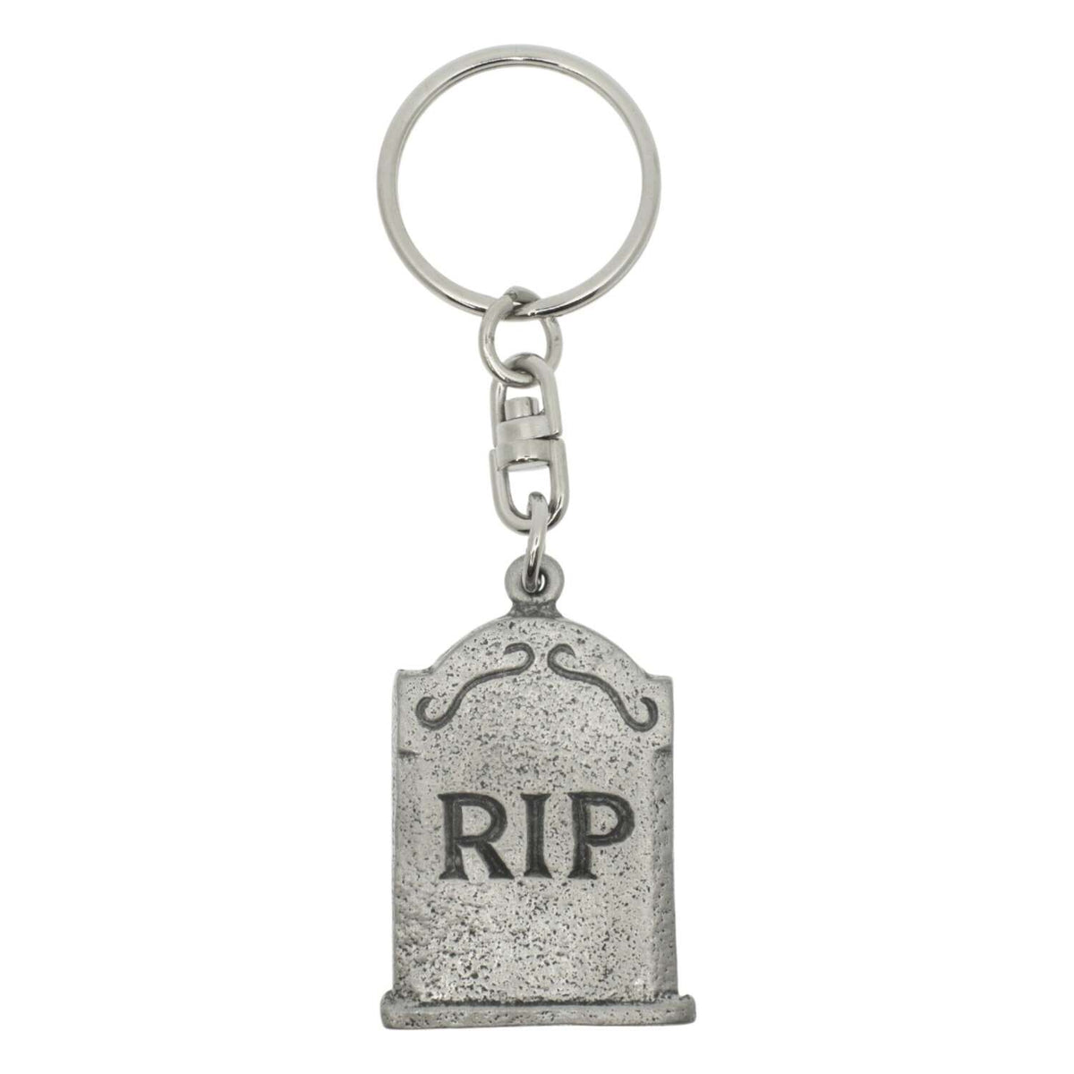RIP tombstone pewter keyring