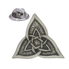 Antique silver-coloured Celtic triangle triquetra knot lapel pin with butterfly clasp