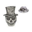 Antique silver-coloured Baron Samedi skull with top hat lapel pin and butterfly clasp