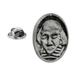 Antique silver-coloured William Shakespeare portrait oval lapel pin badge with butterfly clasp