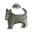 Antique silver-coloured Scottish Terrier Scottie dog lapel pin with textured coat and butterfly clasp