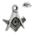 Antique silver-coloured Masonic square and compasses lapel pin with central G and butterfly clasp