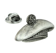 Antique silver-coloured Scottish Tam o Shanter bonnet lapel pin with pompom, patterned band and butterfly clasp