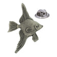 Antique silver-coloured angelfish lapel pin badge with long detailed fins and butterfly clasp