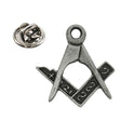 Antique silver-coloured Masonic square and compasses lapel pin without G, with butterfly clasp