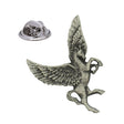 Antique silver-coloured Pegasus winged horse lapel pin badge with detailed wings and butterfly clasp