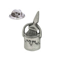 Antique silver-coloured paint pot and paintbrush lapel pin badge with butterfly clasp