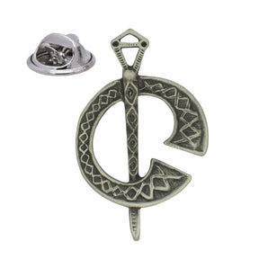 Antique silver coloured Tara brooch inspired Celtic circular pin badge with decorative interlace and butterfly clasp