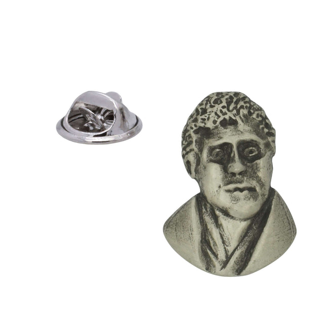 Antique silver-coloured Thomas Telford portrait lapel pin badge with butterfly clasp