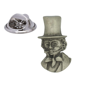 Antique silver-coloured Isambard Kingdom Brunel portrait lapel pin with top hat and butterfly clasp
