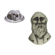 Antique silver-coloured Charles Darwin portrait lapel pin badge with long beard and butterfly clasp