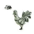 Antique silver-coloured cockerel rooster pewter lapel pin with butterfly clasp