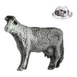 Antique silver coloured cow pewter lapel pin with detailed coat and butterfly clasp