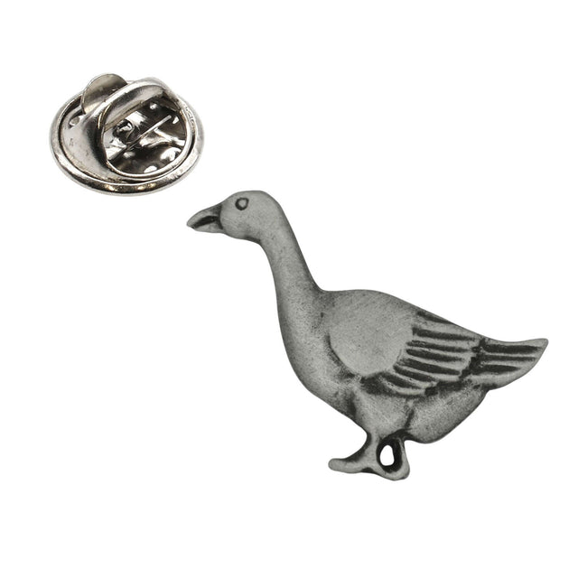 Antique silver coloured goose pewter lapel pin badge with butterfly clasp