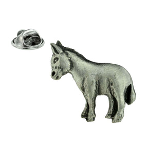 Antique silver-coloured donkey pewter lapel pin badge with butterfly clasp