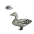 Pewter duck lapel pin badge with antique silver finish and butterfly clasp