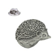 Antique silver finish hedgehog pewter lapel pin badge with textured spines and butterfly clasp