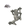 Tree frog pewter lapel pin badge in antique silver finish with butterfly clasp