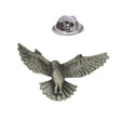 Kestrel falcon in flight pewter lapel pin with spread wings and fanned tail, butterfly clasp