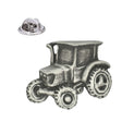 Vintage farm tractor pewter lapel pin badge in antique silver finish with butterfly clasp
